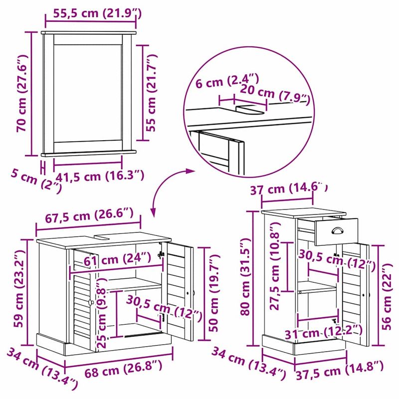 Casa si Gradina - Mobilier - Seturi de mobilier - Seturi baie - Set de mobilier pentru baie 3 pcs Maro 37 x 34 x 80 cm - Infinity.ro