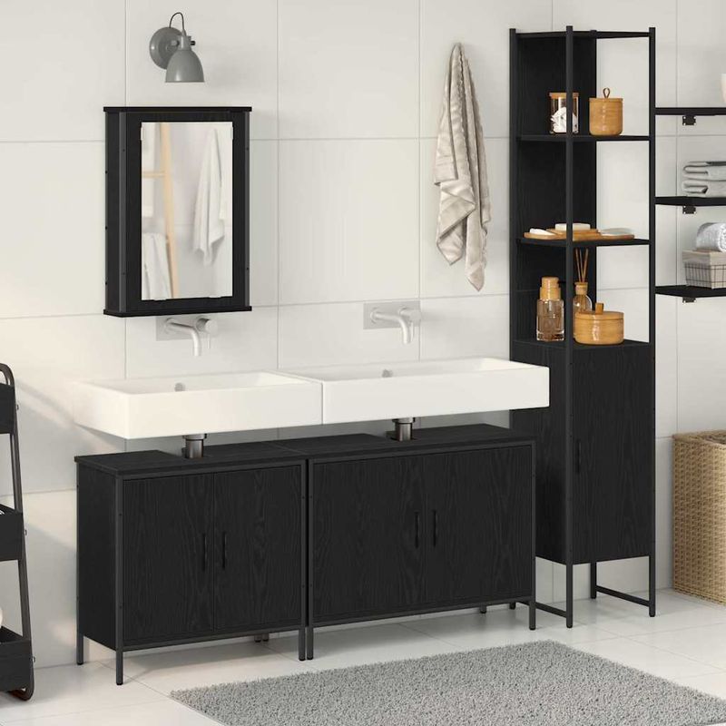 Casa si Gradina - Mobilier - Seturi de mobilier - Seturi baie - Set de Mobilier pentru Baie 4 Piese Negru Stejar Lemn Prelucrat - Infinity.ro