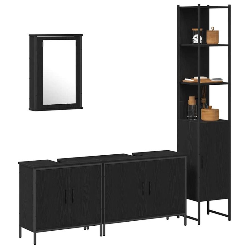 Casa si Gradina - Mobilier - Seturi de mobilier - Seturi baie - Set de Mobilier pentru Baie 4 Piese Negru Stejar Lemn Prelucrat - Infinity.ro