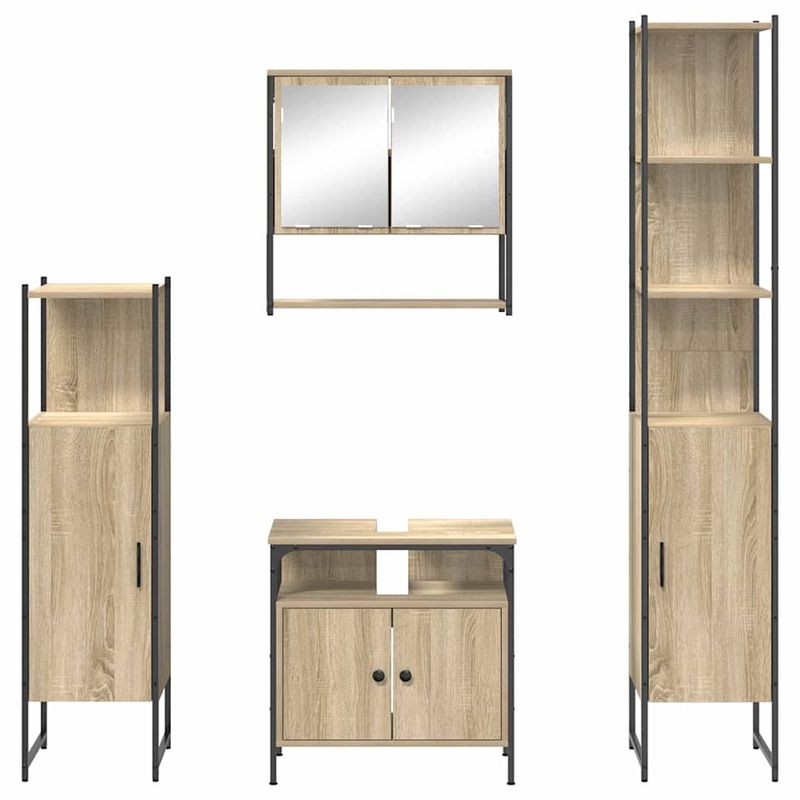 Casa si Gradina - Mobilier - Seturi de mobilier - Seturi baie - Set de mobilier pentru baie cu raft Pe perete cu depozitare cu oglinda 4 pcs Stejar sonoma - Infinity.ro