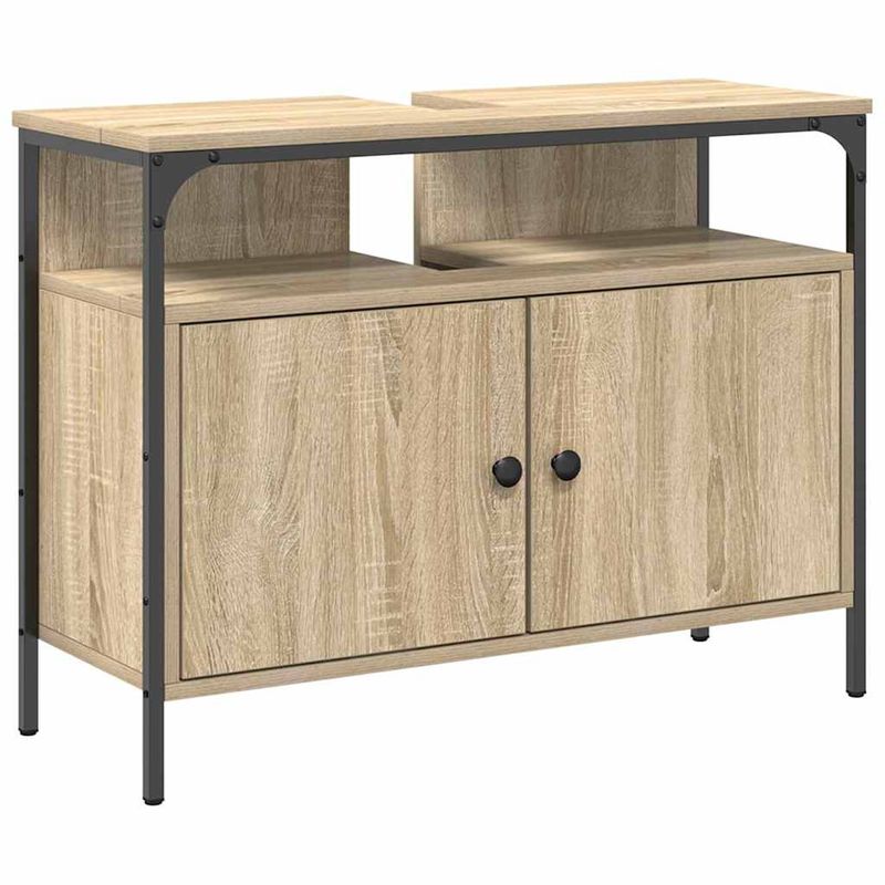 Casa si Gradina - Mobilier - Seturi de mobilier - Seturi baie - Set de mobilier pentru baie cu raft Pe perete cu depozitare cu usa cu oglinda 4 pcs Stejar sonoma - Infinity.ro