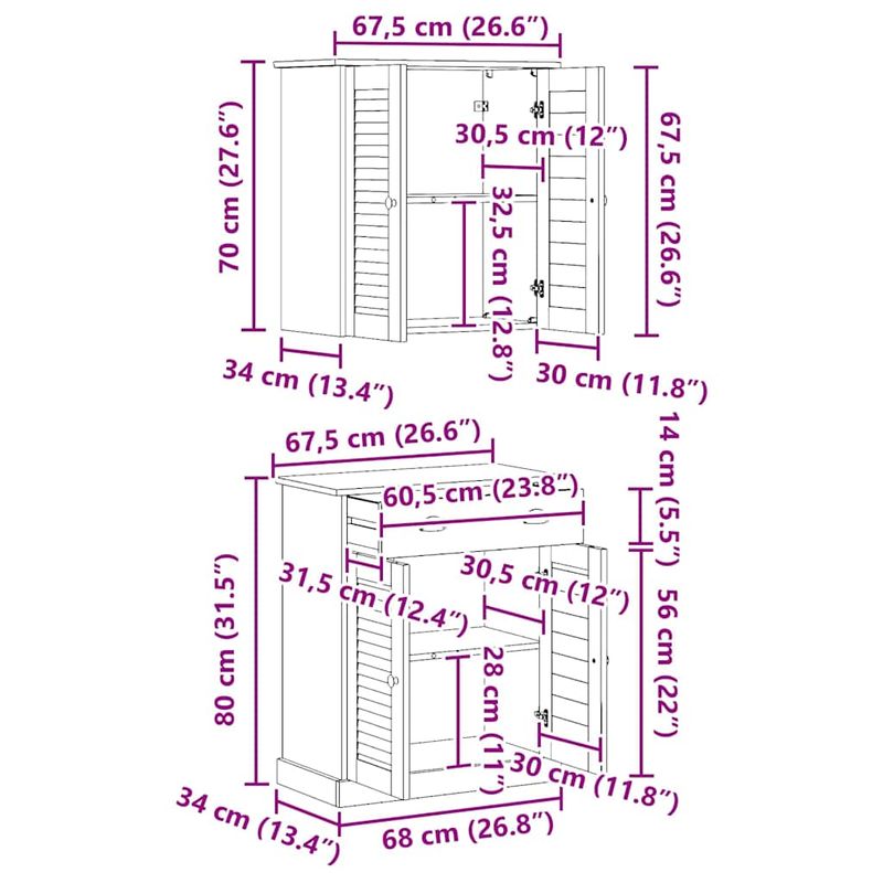 Casa si Gradina - Mobilier - Mobilier baie - Corpuri baie - Set de mobilier pentru baie 2 pcs Maro 67.5 x 34 x 80 cm - Infinity.ro