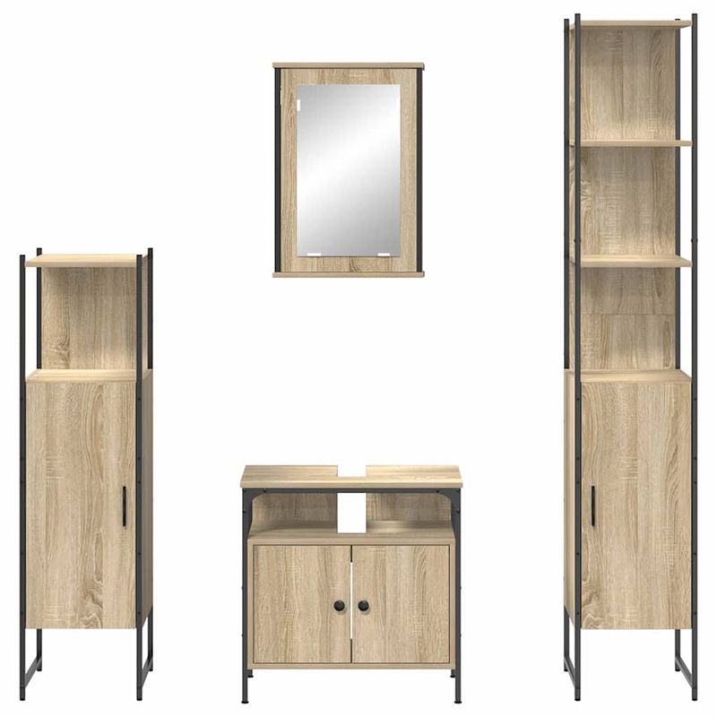 Casa si Gradina - Mobilier - Seturi de mobilier - Seturi baie - Set de mobilier pentru baie cu raft Pe perete cu depozitare cu usa cu oglinda 4 pcs Stejar sonoma - Infinity.ro