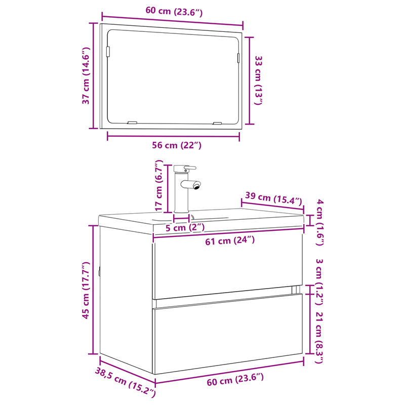 Casa si Gradina - Mobilier - Seturi de mobilier - Seturi baie - Set de mobilier pentru baie cu depozitare cu oglinda 3 pcs Stejar negru - Infinity.ro