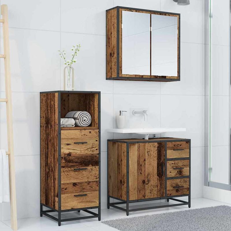 Casa si Gradina - Mobilier - Seturi de mobilier - Seturi baie - Set de mobilier pentru baie 3 pcs Lemn vechi 35 x 37.5 x 100 cm - Infinity.ro