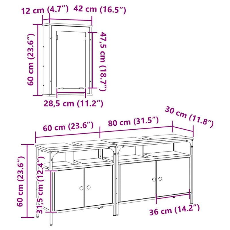 Casa si Gradina - Mobilier - Seturi de mobilier - Seturi baie - Set de mobilier pentru baie 3 piese Stejar artizanal Lemn ingineresc - Infinity.ro
