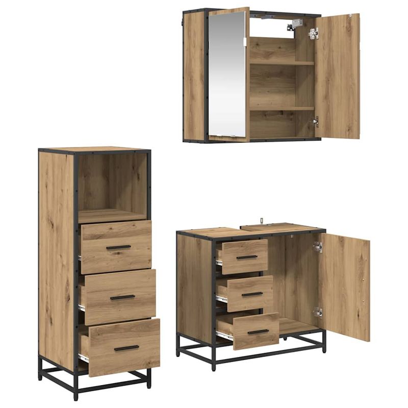 Casa si Gradina - Mobilier - Seturi de mobilier - Seturi baie - Set de mobilier pentru baie cu sertar 3 pcs stejar artizanal - Infinity.ro