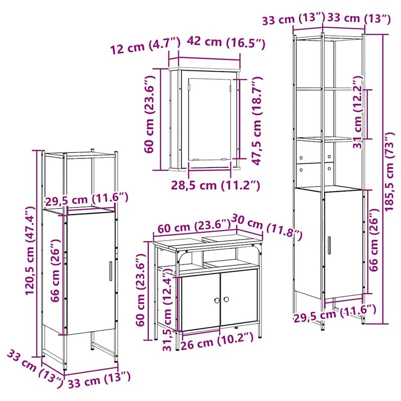 Casa si Gradina - Mobilier - Seturi de mobilier - Seturi baie - Set de mobilier pentru baie cu raft Pe perete cu depozitare cu usa cu oglinda 4 pcs Stejar sonoma - Infinity.ro