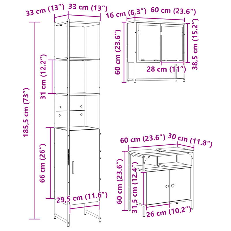 Casa si Gradina - Mobilier - Seturi de mobilier - Seturi baie - Set de mobilier pentru baie cu raft Pe perete cu depozitare cu usa 3 pcs Stejar sonoma - Infinity.ro