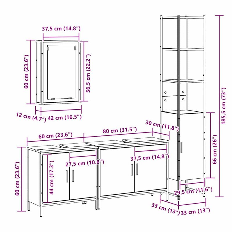 Casa si Gradina - Mobilier - Seturi de mobilier - Seturi baie - Set de Mobilier pentru Baie 4 Piese Negru Stejar Lemn Prelucrat - Infinity.ro