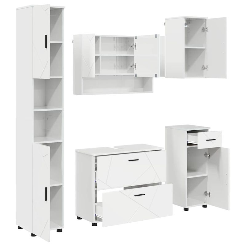 Casa si Gradina - Mobilier - Seturi de mobilier - Seturi baie - Set de mobilier pentru baie cu sertar 5 pcs Alb foarte lucios - Infinity.ro