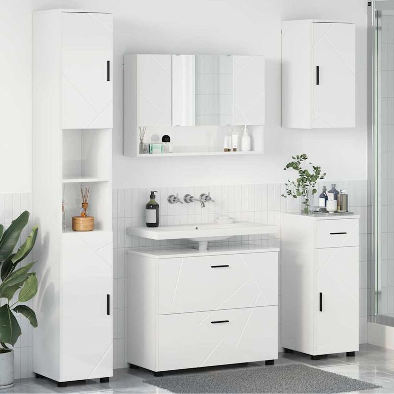 Casa si Gradina - Mobilier - Seturi de mobilier - Seturi baie - Set de mobilier pentru baie cu sertar 5 pcs Alb foarte lucios - Infinity.ro