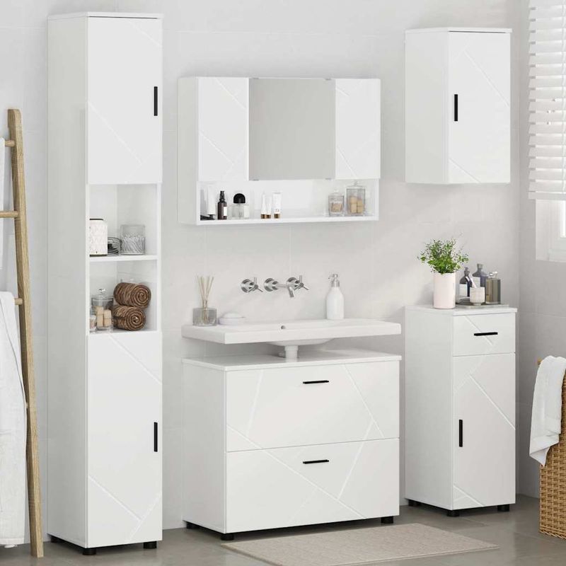 Casa si Gradina - Mobilier - Seturi de mobilier - Seturi baie - Set de mobilier pentru baie cu sertar 5 pcs Alb foarte lucios - Infinity.ro