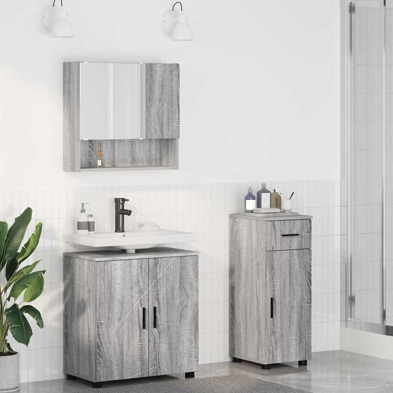 Casa si Gradina - Mobilier - Mobilier baie - Corpuri baie - Set de mobilier pentru baie 3 pcs sonoma gri 61 x 35 x 64 cm - Infinity.ro