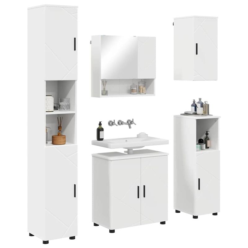 Casa si Gradina - Mobilier - Mobilier baie - Corpuri baie - Set de mobilier pentru baie Pe perete 5 pcs Alb 61 x 35 x 64 cm - Infinity.ro