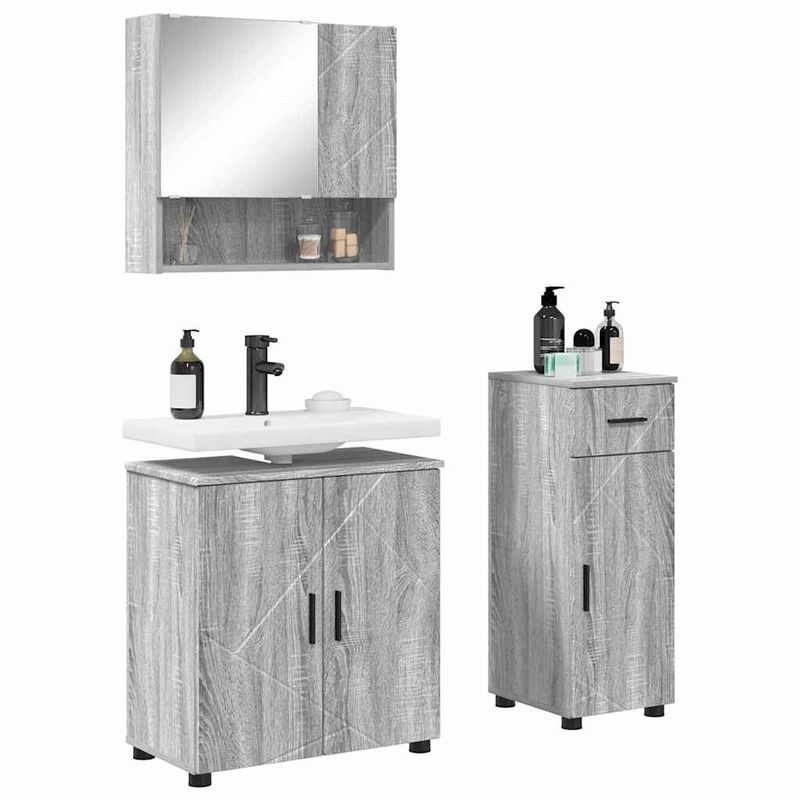 Casa si Gradina - Mobilier - Mobilier baie - Corpuri baie - Set de mobilier pentru baie 3 pcs sonoma gri 61 x 35 x 64 cm - Infinity.ro