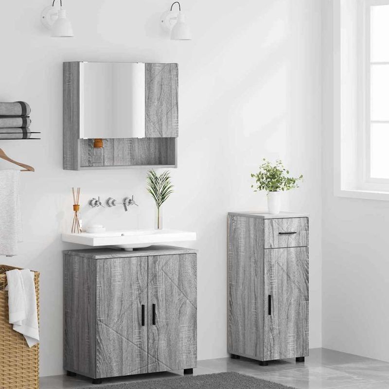 Casa si Gradina - Mobilier - Mobilier baie - Corpuri baie - Set de mobilier pentru baie 3 pcs sonoma gri 61 x 35 x 64 cm - Infinity.ro
