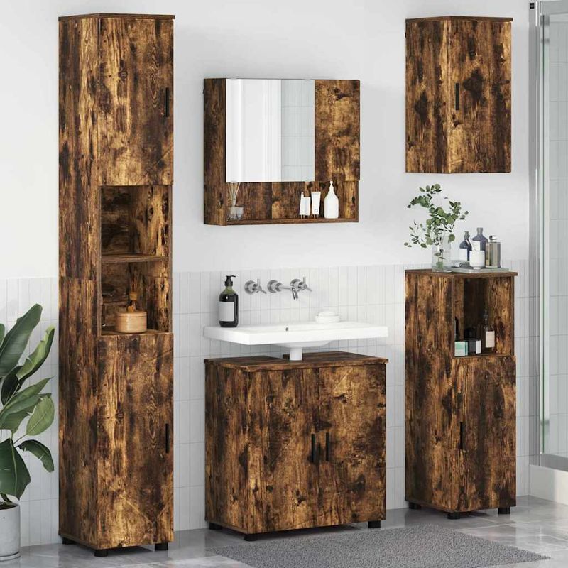 Casa si Gradina - Mobilier - Mobilier baie - Corpuri baie - Set de mobilier pentru baie 5 pcs Stejar afumat 61 x 35 x 64 cm - Infinity.ro