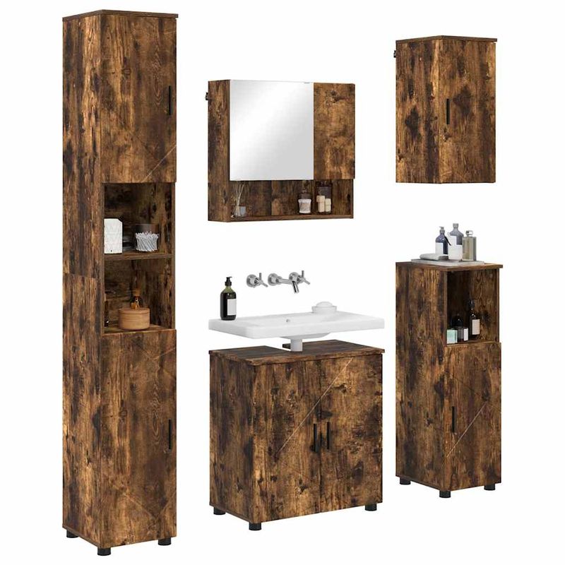 Casa si Gradina - Mobilier - Mobilier baie - Corpuri baie - Set de mobilier pentru baie 5 pcs Stejar afumat 61 x 35 x 64 cm - Infinity.ro