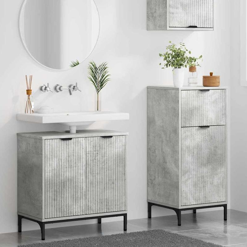 Casa si Gradina - Mobilier - Seturi de mobilier - Seturi baie - Set de mobilier pentru baie 2 pcs Gri beton 39.5 x 36 x 88 cm - Infinity.ro
