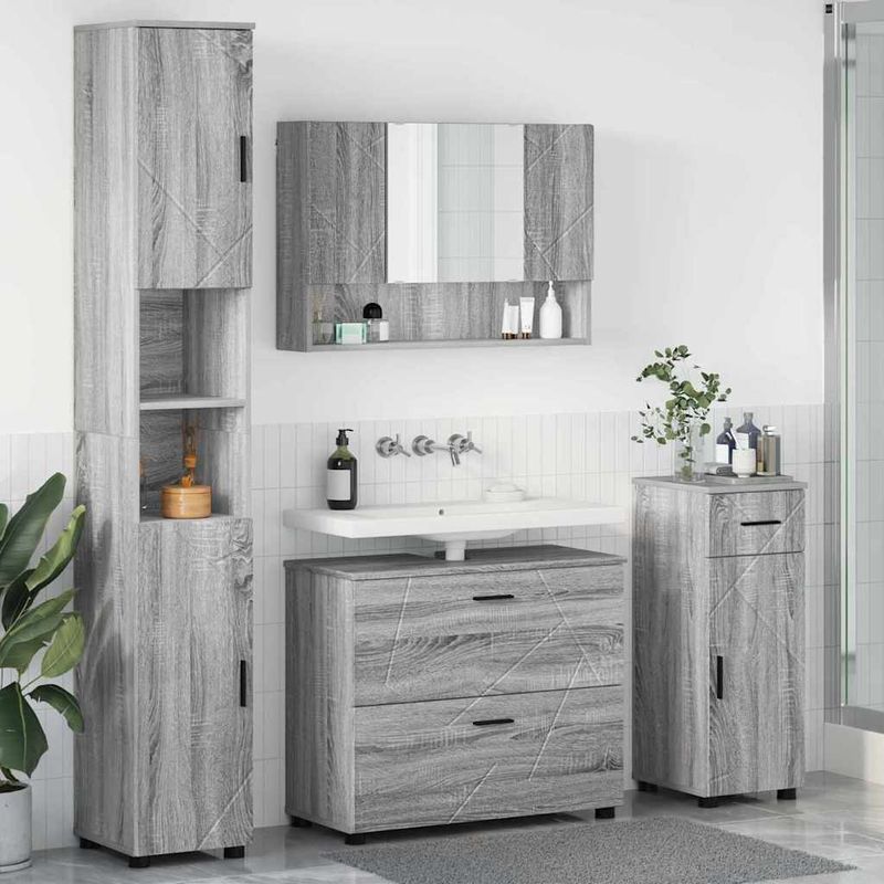Casa si Gradina - Mobilier - Seturi de mobilier - Seturi baie - Set de mobilier pentru baie 4 pcs sonoma gri 30 x 35 x 192 cm - Infinity.ro