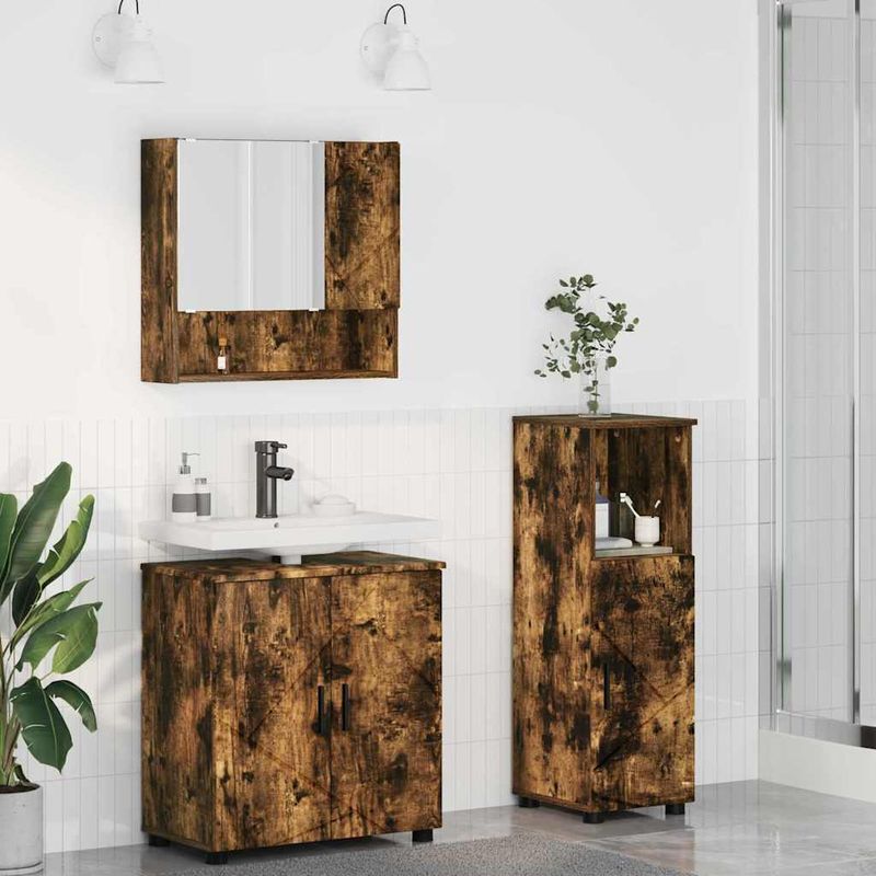 Casa si Gradina - Mobilier - Mobilier baie - Corpuri baie - Set de mobilier pentru baie 3 pcs Stejar afumat 61 x 35 x 64 cm - Infinity.ro