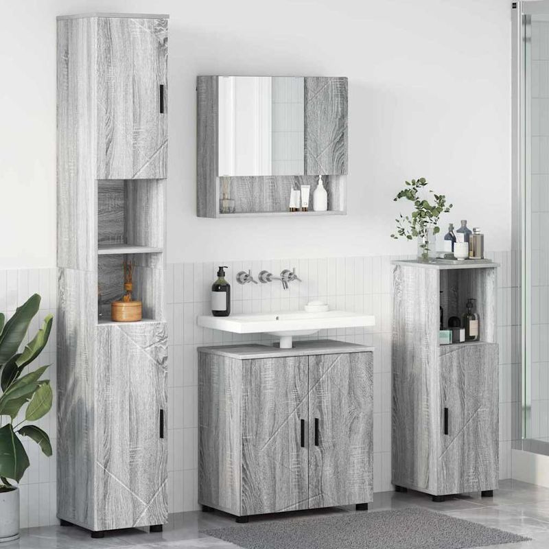 Casa si Gradina - Mobilier - Mobilier baie - Corpuri baie - Set de mobilier pentru baie 4 pcs sonoma gri 61 x 35 x 64 cm - Infinity.ro