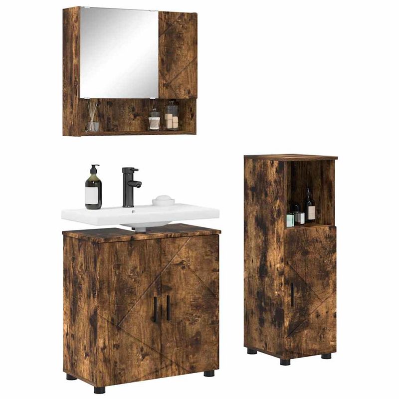 Casa si Gradina - Mobilier - Mobilier baie - Corpuri baie - Set de mobilier pentru baie 3 pcs Stejar afumat 61 x 35 x 64 cm - Infinity.ro
