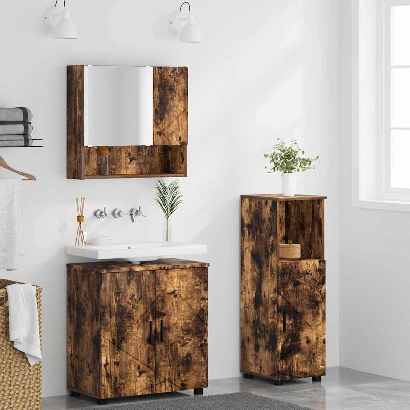 Casa si Gradina - Mobilier - Mobilier baie - Corpuri baie - Set de mobilier pentru baie 3 pcs Stejar afumat 61 x 35 x 64 cm - Infinity.ro