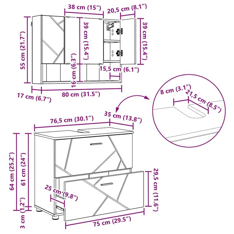 Casa si Gradina - Mobilier - Seturi de mobilier - Seturi baie - Set de mobilier pentru baie 4 pcs sonoma gri 30 x 35 x 192 cm - Infinity.ro