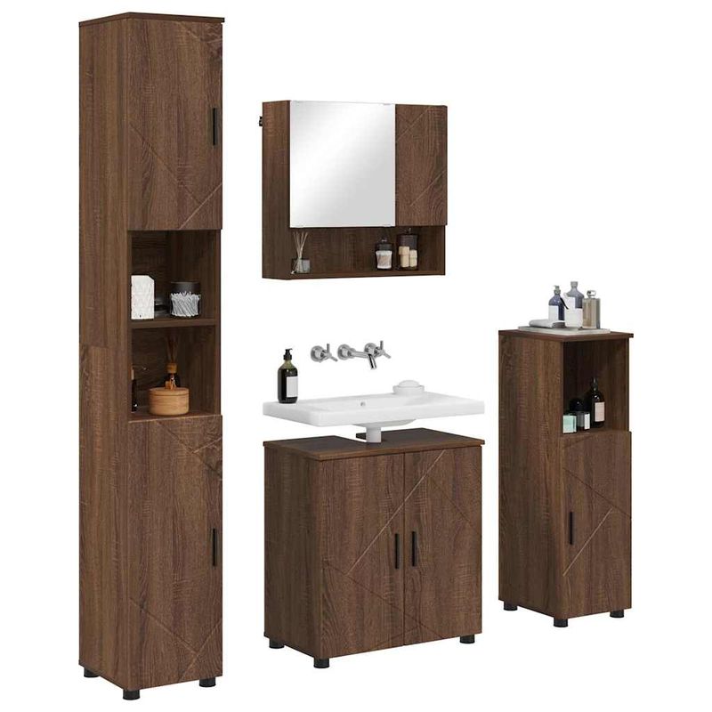 Casa si Gradina - Mobilier - Mobilier baie - Corpuri baie - Set de mobilier pentru baie 4 pcs Stejar brun 61 x 35 x 64 cm - Infinity.ro