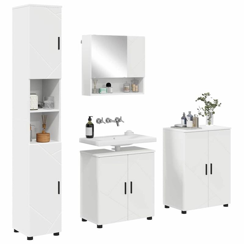 Casa si Gradina - Mobilier - Mobilier baie - Corpuri baie - Set de mobilier pentru baie Pe perete 4 pcs Alb 61 x 35 x 64 cm - Infinity.ro
