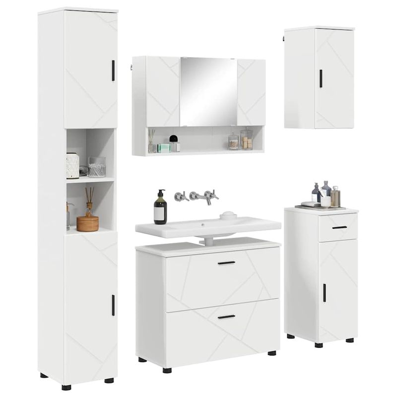 Casa si Gradina - Mobilier - Seturi de mobilier - Seturi baie - Set de mobilier pentru baie cu raft 5 pcs Alb 30 x 35 x 192 cm - Infinity.ro