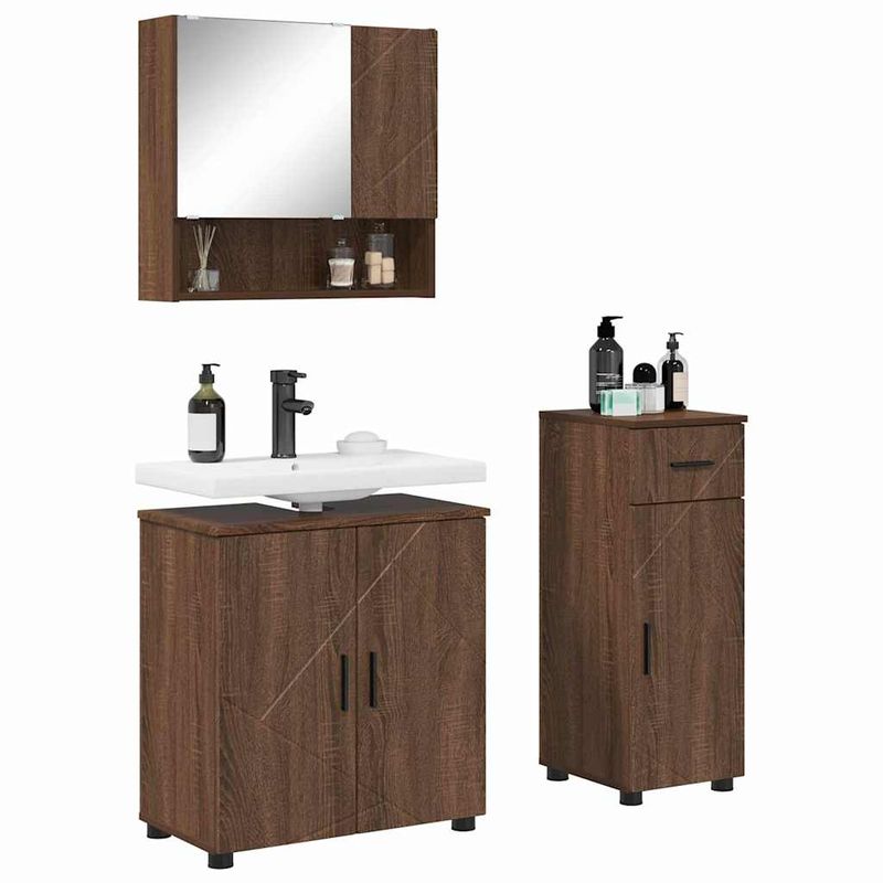 Casa si Gradina - Mobilier - Mobilier baie - Corpuri baie - Set de mobilier pentru baie 3 pcs Stejar brun 61 x 35 x 64 cm - Infinity.ro