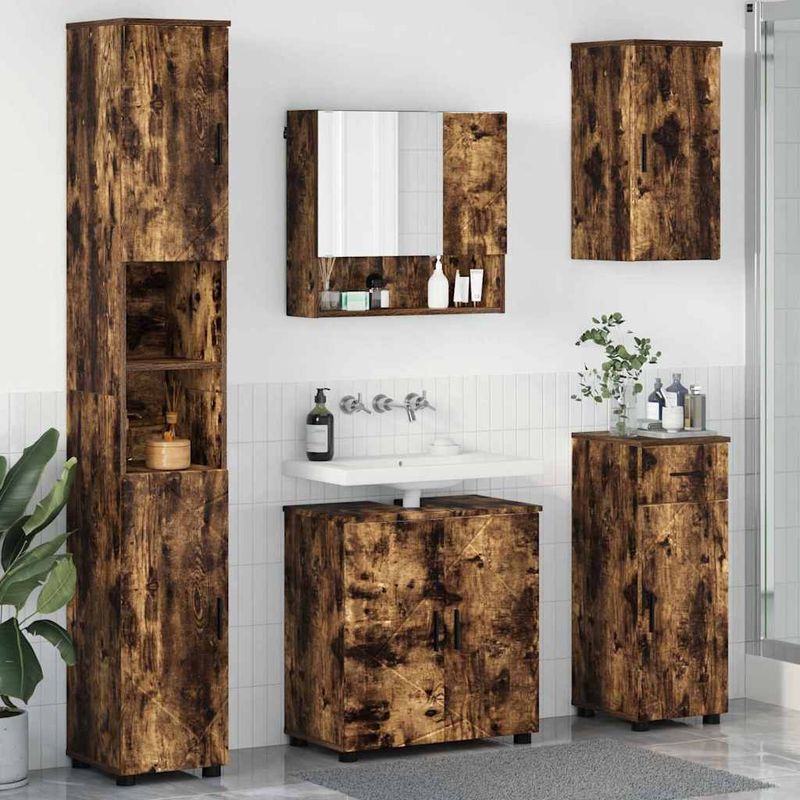 Casa si Gradina - Mobilier - Mobilier baie - Corpuri baie - Set de mobilier pentru baie 5 pcs Stejar afumat 61 x 35 x 64 cm - Infinity.ro
