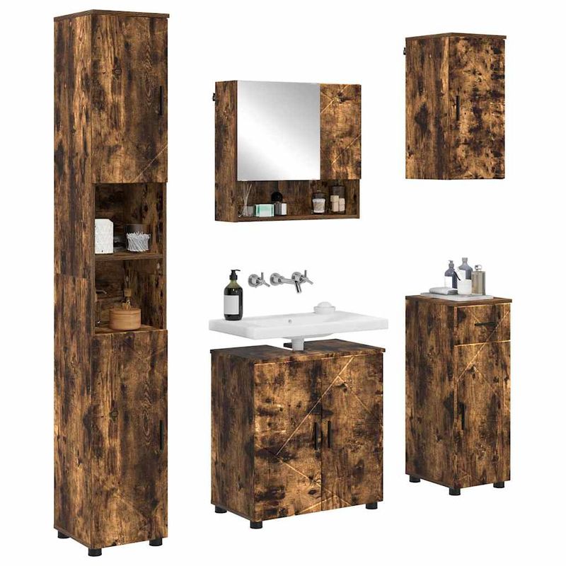 Casa si Gradina - Mobilier - Mobilier baie - Corpuri baie - Set de mobilier pentru baie 5 pcs Stejar afumat 61 x 35 x 64 cm - Infinity.ro