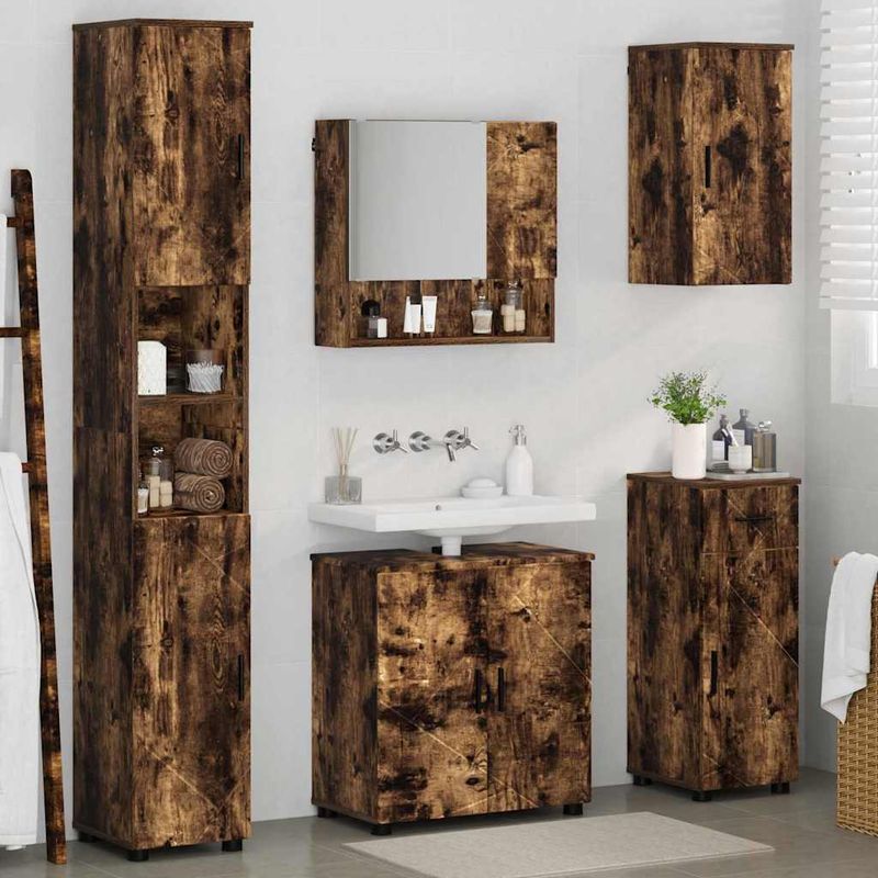 Casa si Gradina - Mobilier - Mobilier baie - Corpuri baie - Set de mobilier pentru baie 5 pcs Stejar afumat 61 x 35 x 64 cm - Infinity.ro