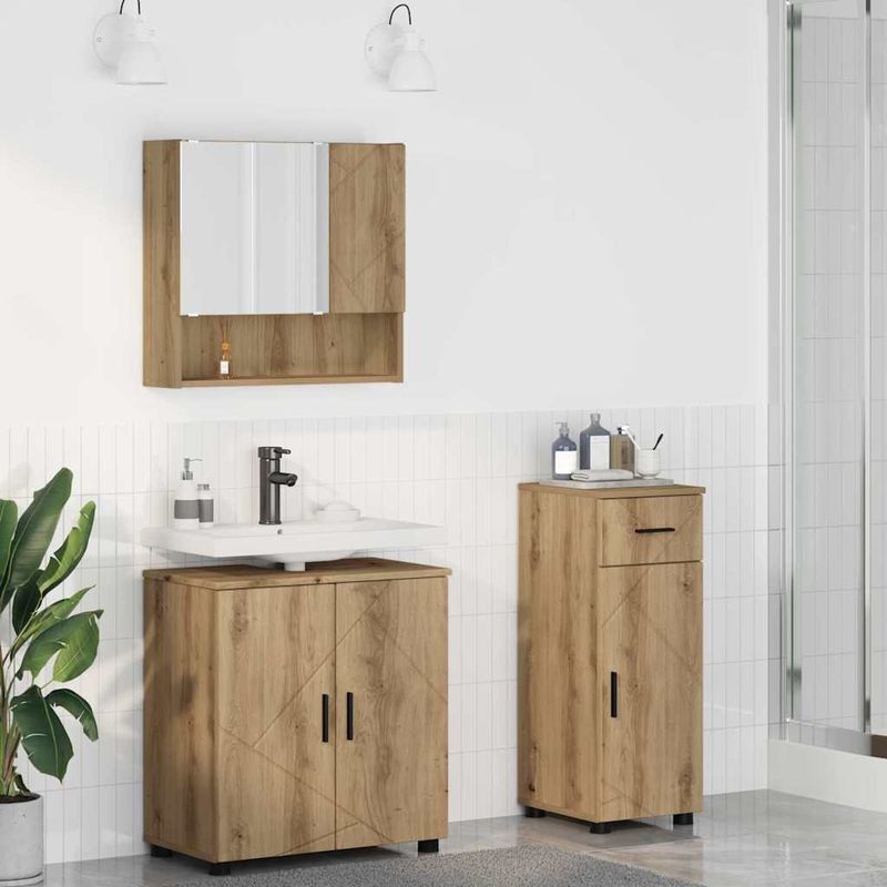 Casa si Gradina - Mobilier - Mobilier baie - Corpuri baie - Set de mobilier pentru baie cu sertar 3 pcs stejar artizanal - Infinity.ro