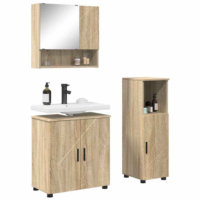 Casa si Gradina - Mobilier - Mobilier baie - Corpuri baie - Set de mobilier pentru baie 3 pcs Stejar sonoma 61 x 35 x 64 cm - Infinity.ro