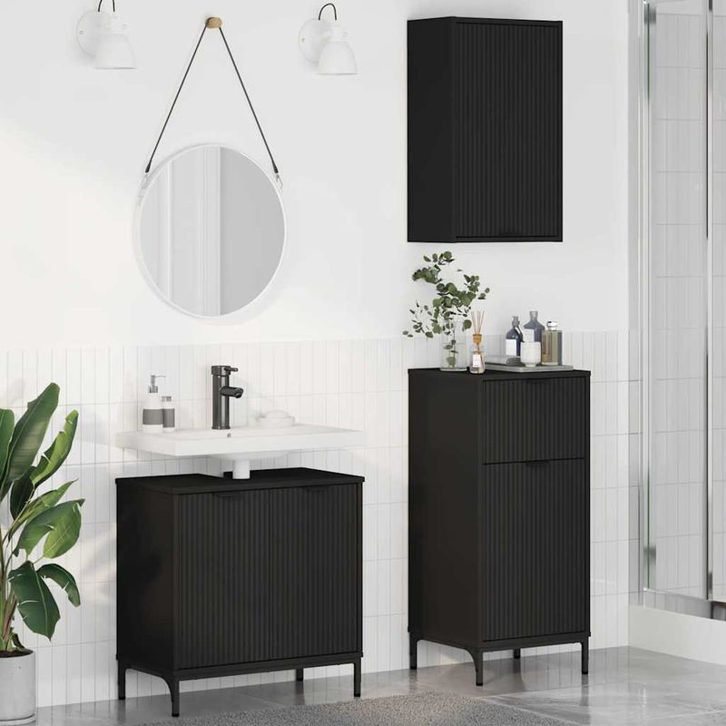 Casa si Gradina - Mobilier - Seturi de mobilier - Seturi baie - Set de mobilier pentru baie 3 pcs Negru 39.5 x 36 x 88 cm - Infinity.ro