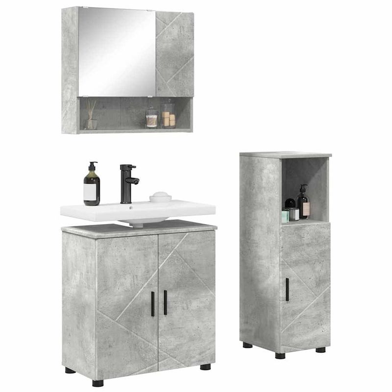 Casa si Gradina - Mobilier - Mobilier baie - Corpuri baie - Set de mobilier pentru baie 3 pcs Gri beton 61 x 35 x 64 cm - Infinity.ro