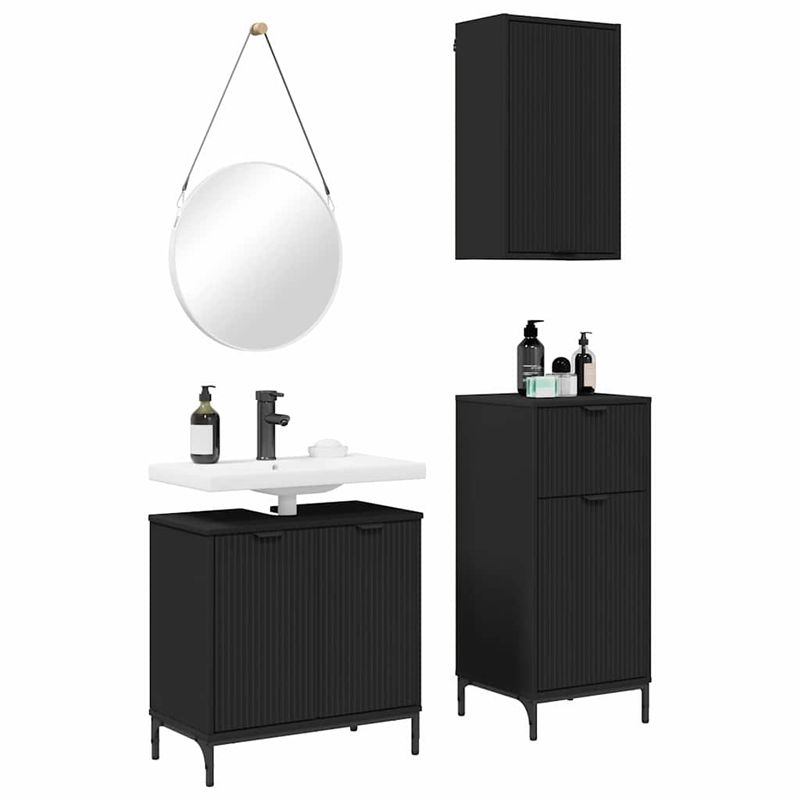 Casa si Gradina - Mobilier - Seturi de mobilier - Seturi baie - Set de mobilier pentru baie 3 pcs Negru 39.5 x 36 x 88 cm - Infinity.ro