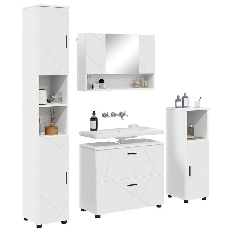 Casa si Gradina - Mobilier - Seturi de mobilier - Seturi baie - Set de mobilier pentru baie cu raft 4 pcs Alb 30 x 35 x 192 cm - Infinity.ro