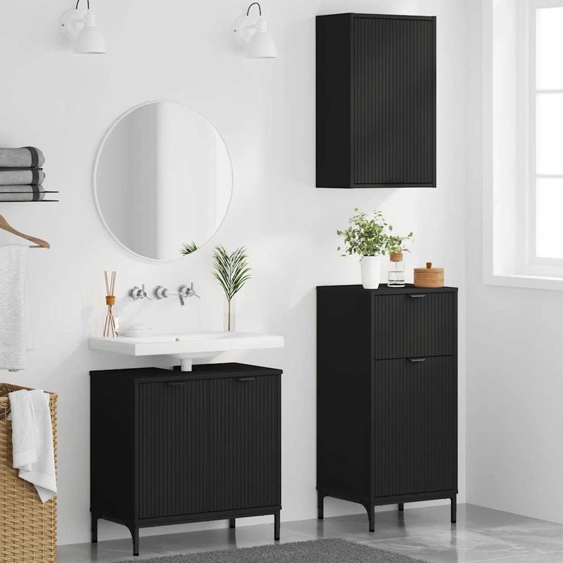 Casa si Gradina - Mobilier - Seturi de mobilier - Seturi baie - Set de mobilier pentru baie 3 pcs Negru 39.5 x 36 x 88 cm - Infinity.ro