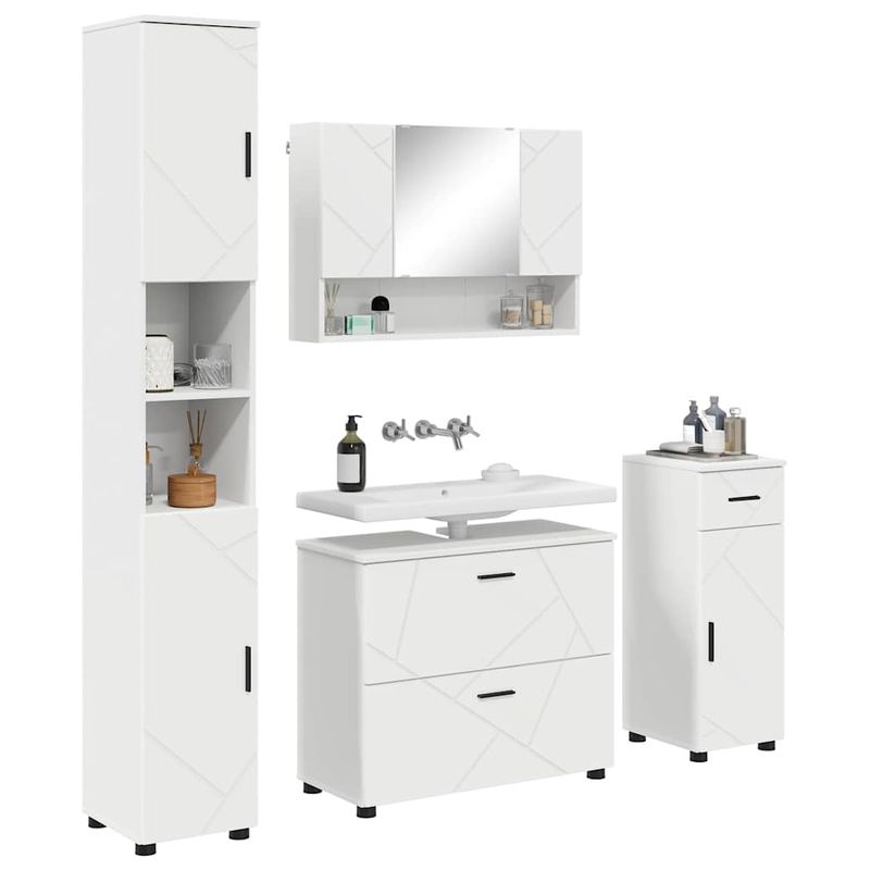 Casa si Gradina - Mobilier - Seturi de mobilier - Seturi baie - Set de mobilier pentru baie cu raft 4 pcs Alb 30 x 35 x 192 cm - Infinity.ro