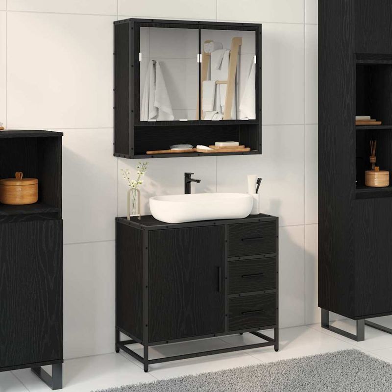 Casa si Gradina - Mobilier - Seturi de mobilier - Seturi baie - Set de mobilier pentru baie 2 pcs Stejar negru 65 x 33 x 60 cm - Infinity.ro