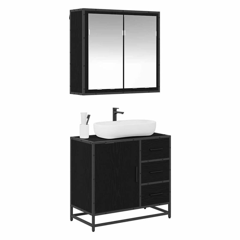 Casa si Gradina - Mobilier - Seturi de mobilier - Seturi baie - Set de mobilier pentru baie 2 pcs Stejar negru 65 x 33 x 60 cm - Infinity.ro