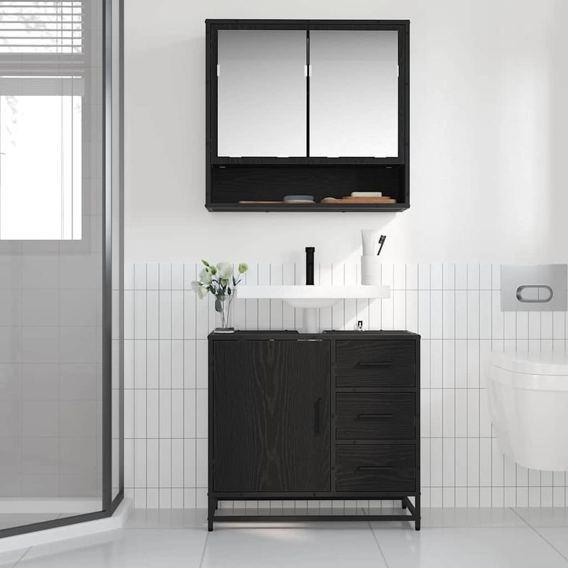 Casa si Gradina - Mobilier - Seturi de mobilier - Seturi baie - Set de mobilier pentru baie 2 pcs Stejar negru 65 x 33 x 60 cm - Infinity.ro