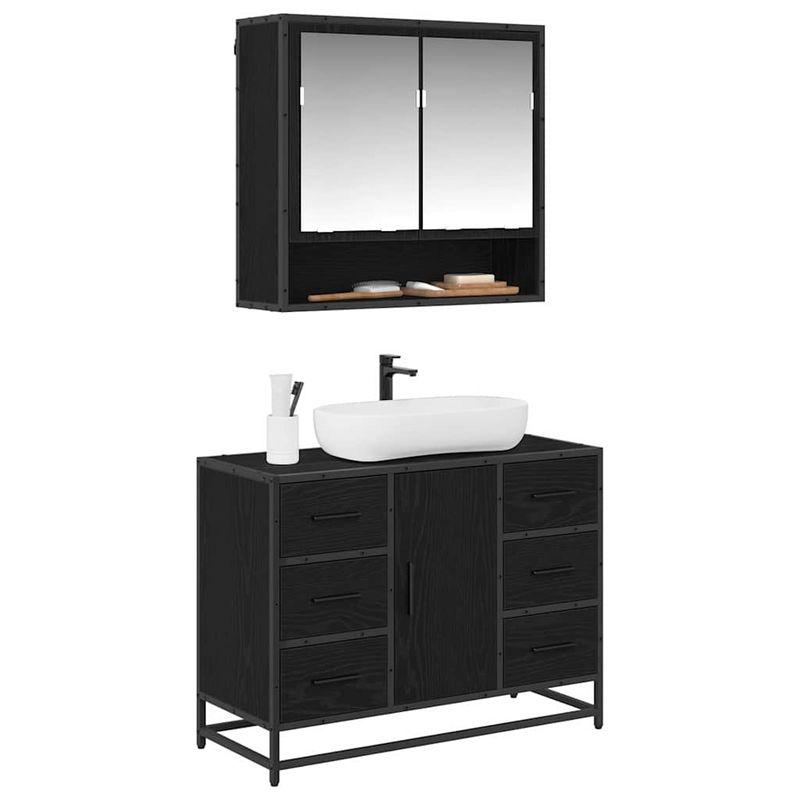 Casa si Gradina - Mobilier - Seturi de mobilier - Seturi baie - Set de mobilier pentru baie 2 pcs Stejar negru 80 x 33 x 60 cm - Infinity.ro