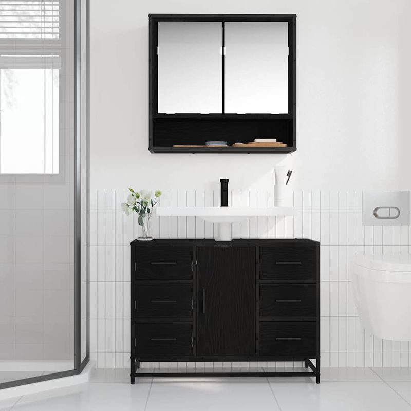Casa si Gradina - Mobilier - Seturi de mobilier - Seturi baie - Set de mobilier pentru baie 2 pcs Stejar negru 80 x 33 x 60 cm - Infinity.ro